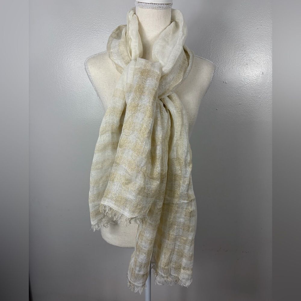 Banana Republic linen ivory and gold Scarf/wrap 68x24